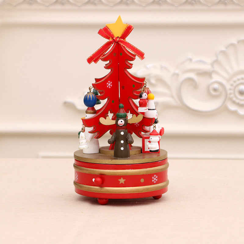 Rotating wooden music box for Christmas