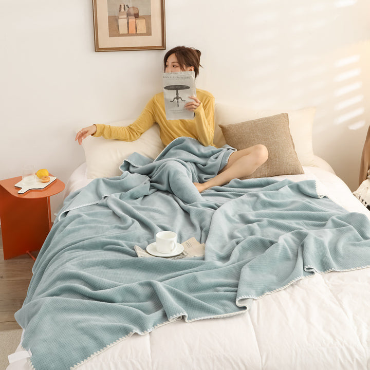 Double-layer milk fiber fleece blanket, waffle pattern