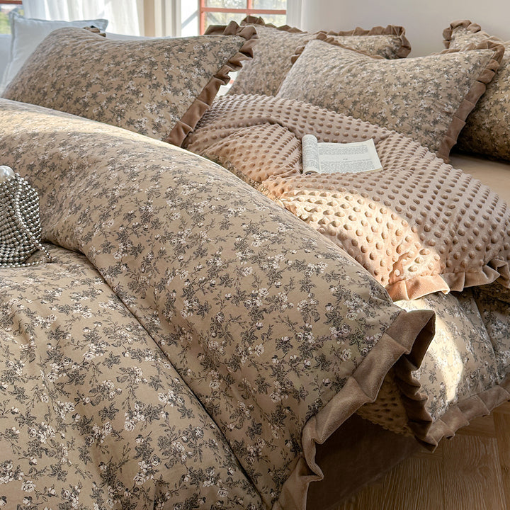 Cotton bedding set, double layer, with fleece inner side