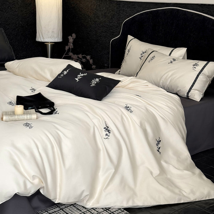 Cotton bedding set, embroidered, long-staple cotton