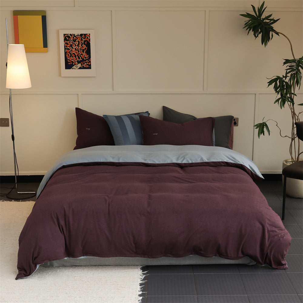 Knitted cotton bedding set, 4-piece, warming, double-sided