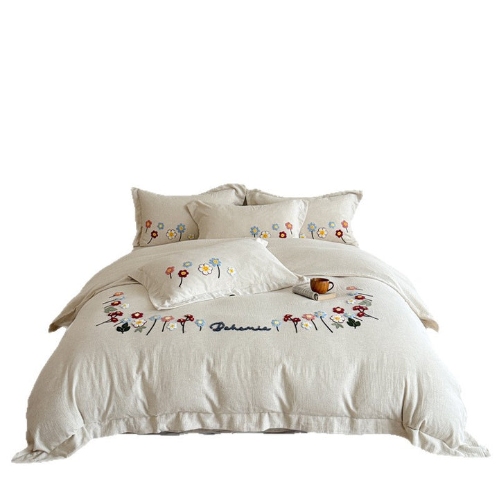 Cotton-linen bed linen, 4-piece, embroidered