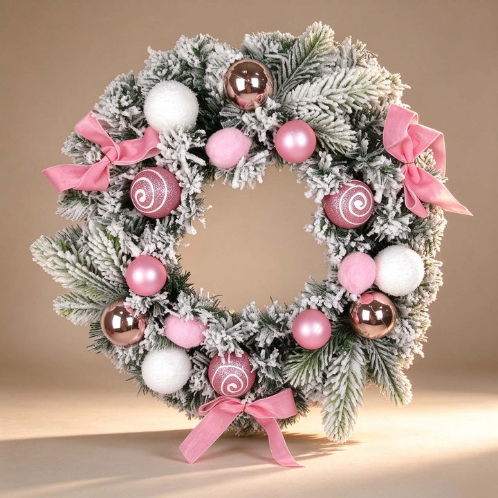 Flocked Christmas wreath, 30 or 40 cm, handcrafted