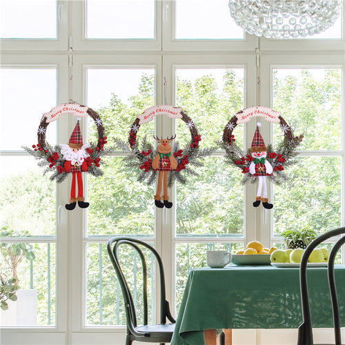 Christmas wreath with cartoon figure and branch look