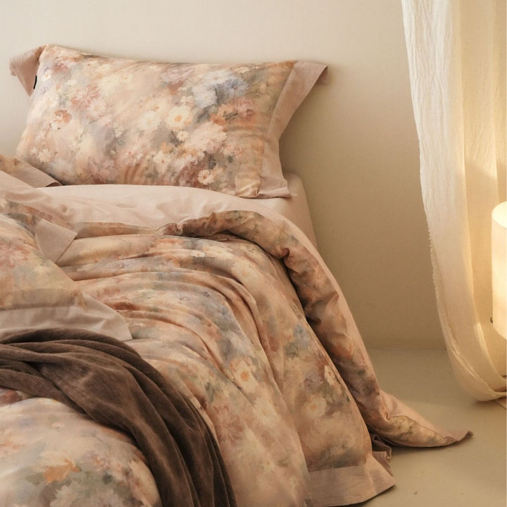 Bedding set cotton-linen, 4-piece, floral pattern, vintage