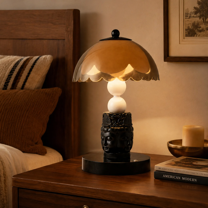 Nightstand lamp with face motif, dimmable