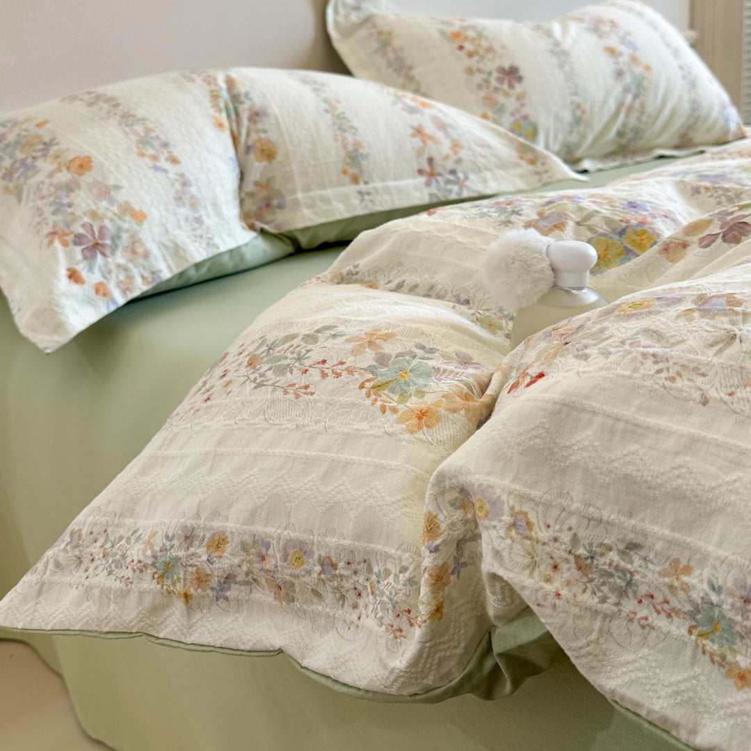 Cotton bedding set, floral pattern, 4-piece