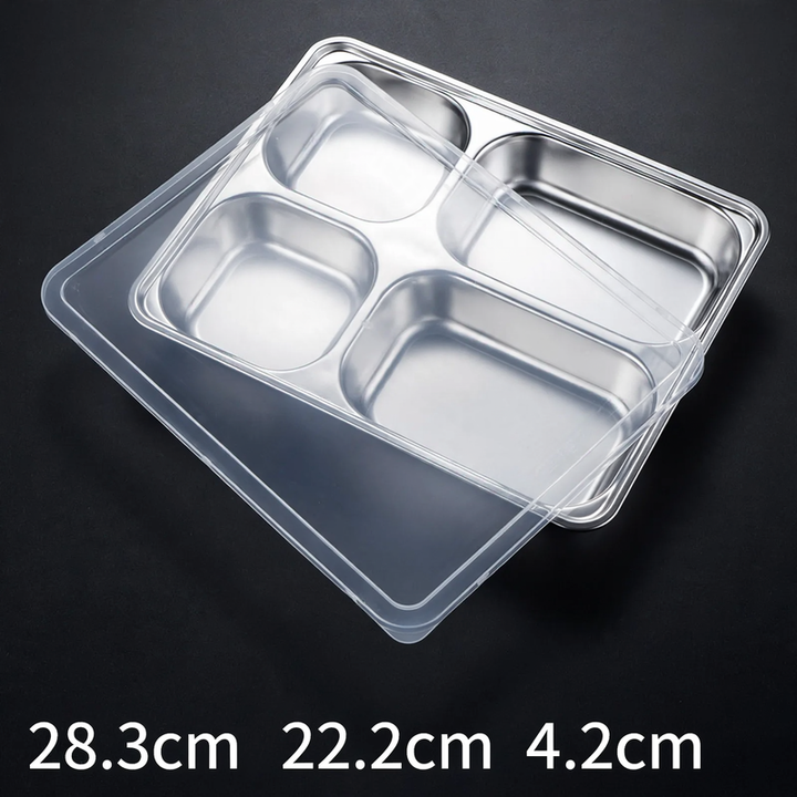 Stainless steel tray with compartments, square