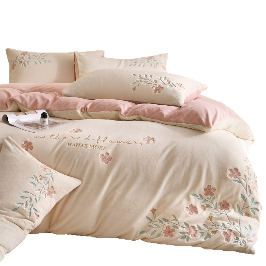 Milk fiber bedding set, 4-piece, floral pattern