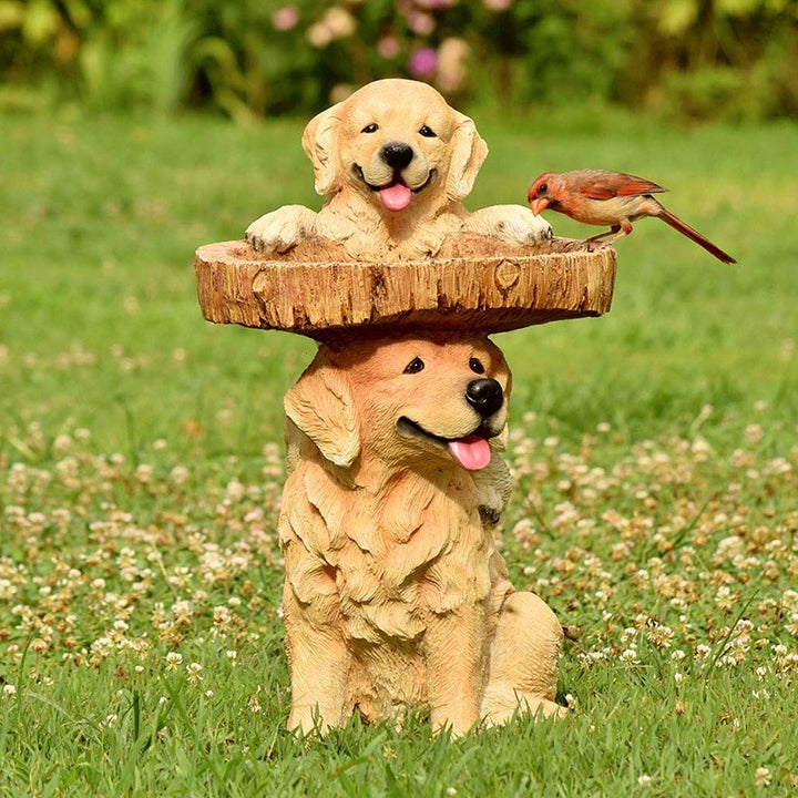 Decorative animal-bird feeding station made of synthetic resin