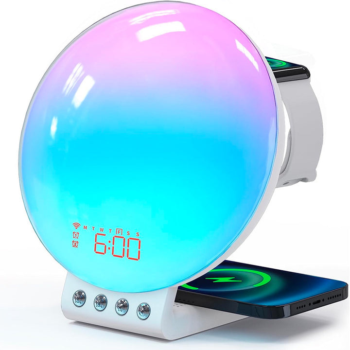 3-in-1 Alarm clock with sunrise simulation and wireless charging