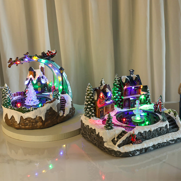 Illuminated music box with water fountain