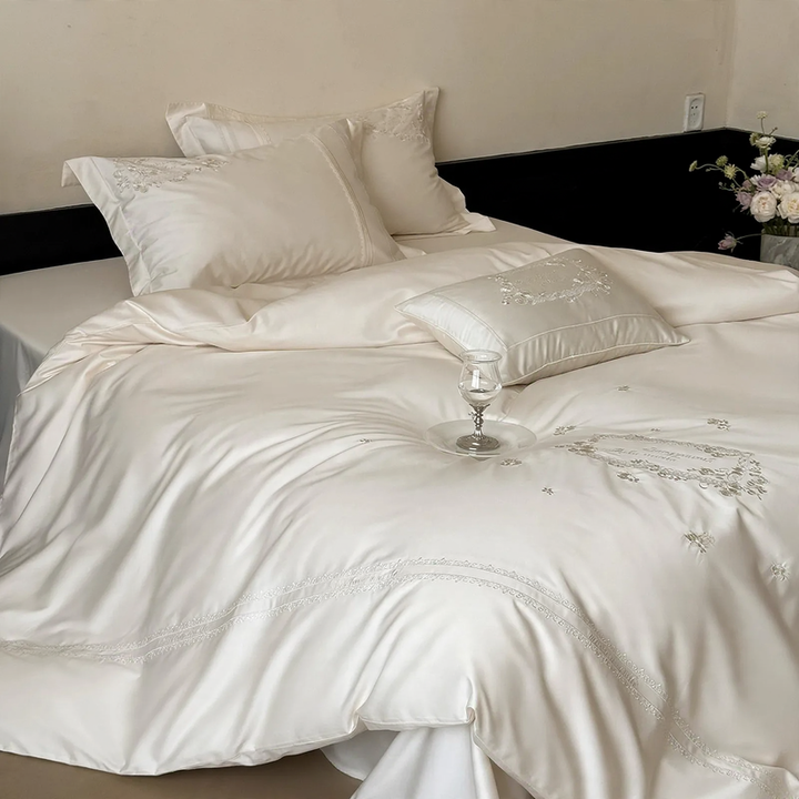 Long-staple cotton bedding, 4-piece, embroidered