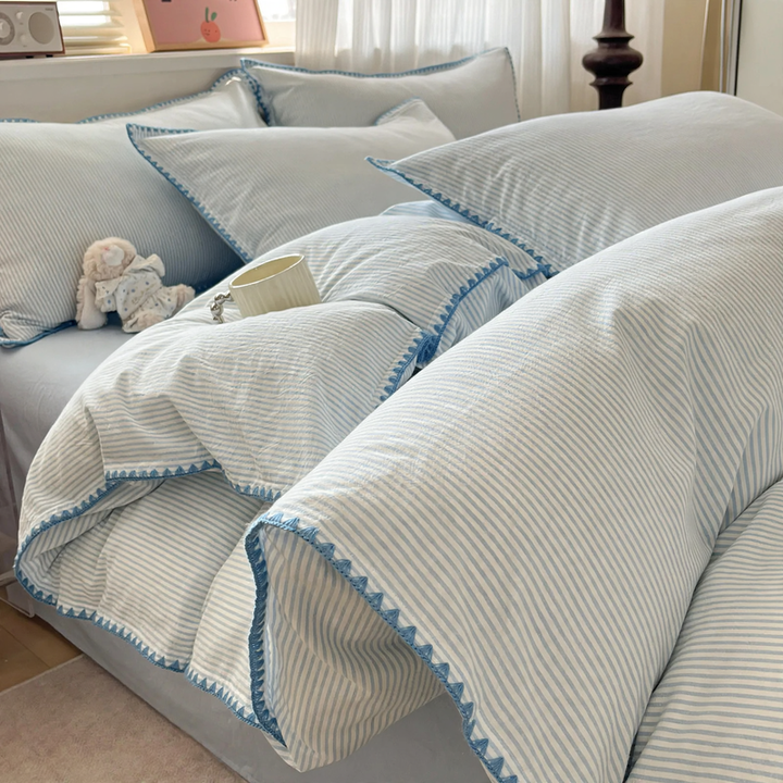 Bedding set made from washable cotton, striped