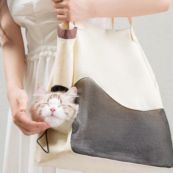 Portable pet bag made of canvas with viewing window