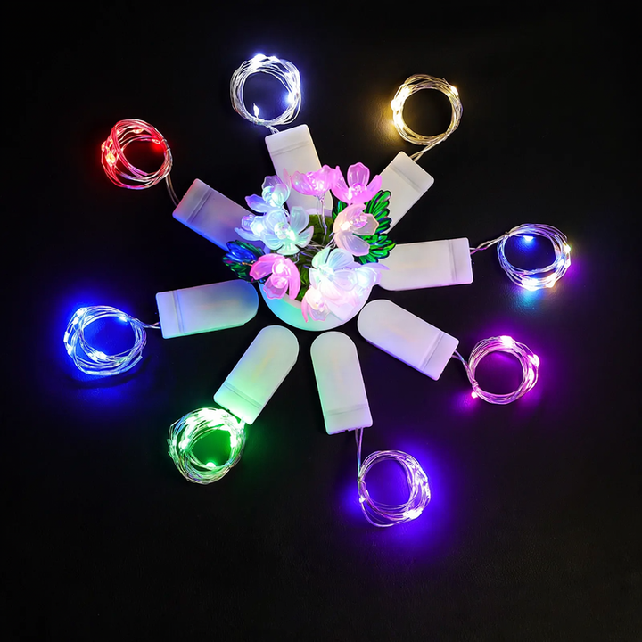 LED copper wire light string with button cell battery box