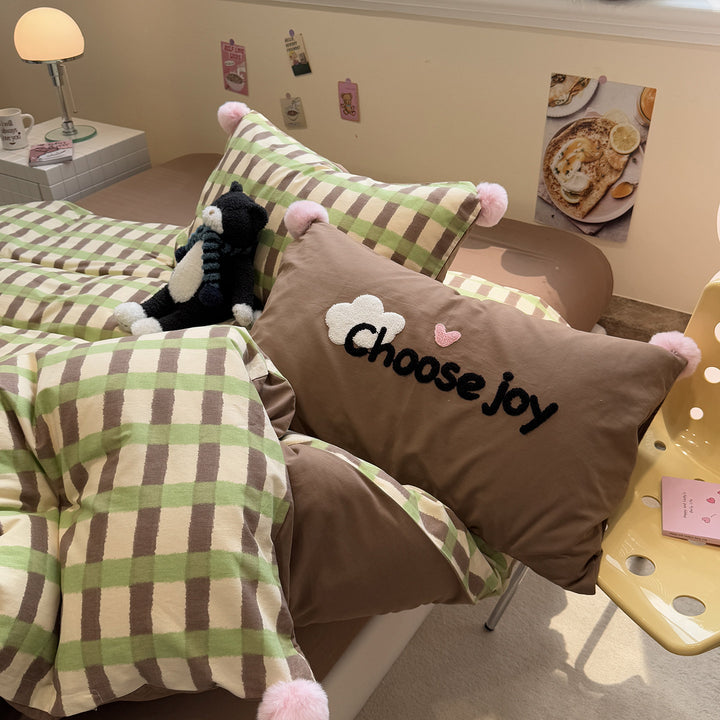 4-piece bedding set, cotton, brushed, striped