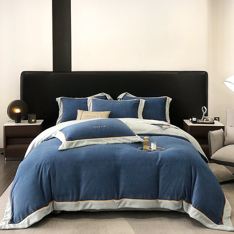 Milk fiber fleece bedding set, embroidered