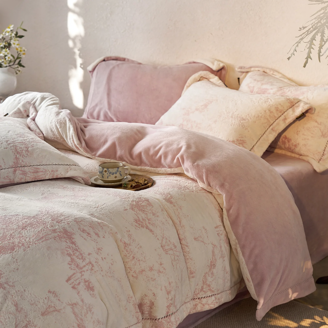 Quilted bed linen set made from milk fibers, winter