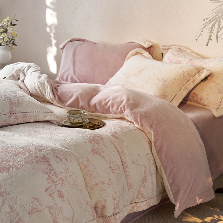 Quilted bed linen set made from milk fibers, winter