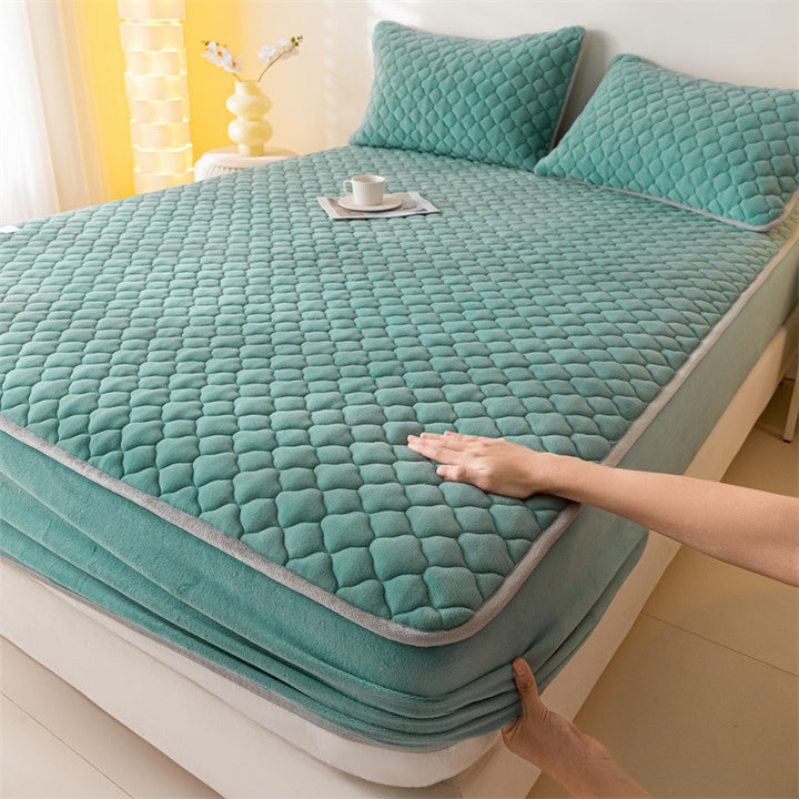 Milk fiber bed sheet with padding, solid color