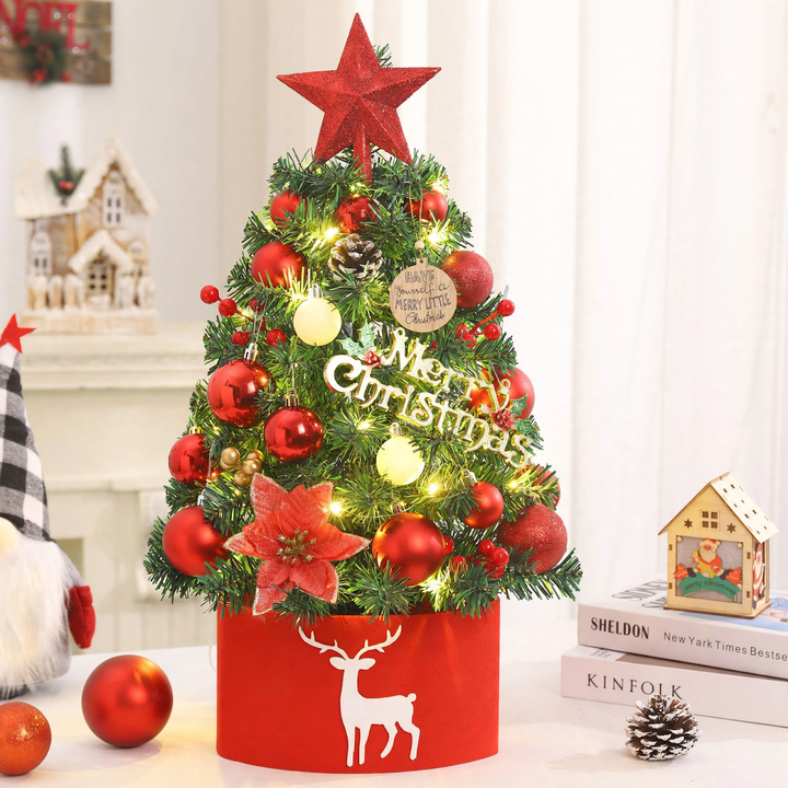 Mini Christmas tree with decoration, 45/60 cm, PVC