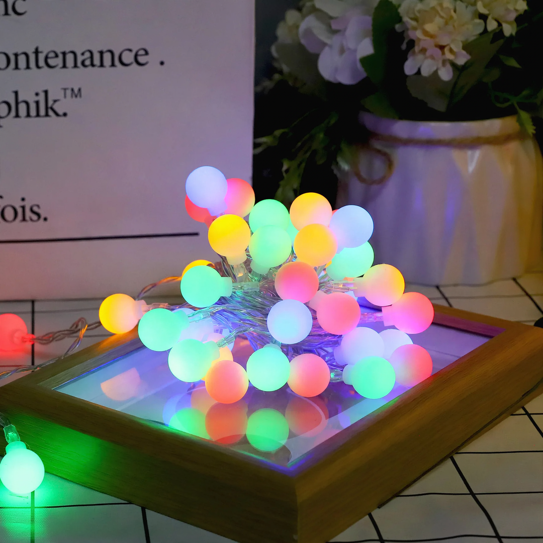 LED fairy lights with small balls, USB rechargeable