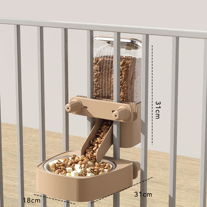 Hanging water and food bowl dispenser made of HIPS plastic