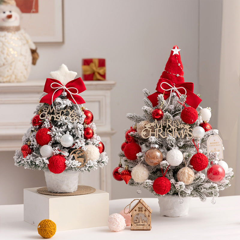 Mini Christmas tree for the table, PVC, flocked, with lighting