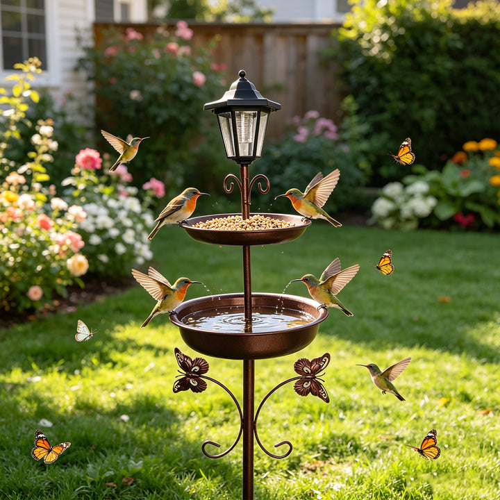 Solar Birdbath and Feeder Station made of Iron
