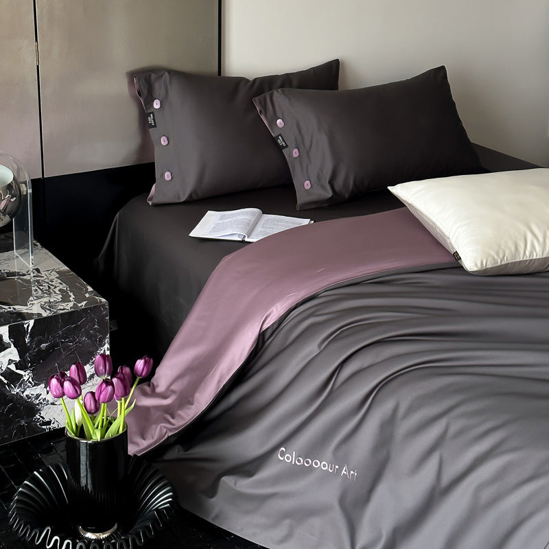 Cotton bedding set, 4-piece, long-staple cotton