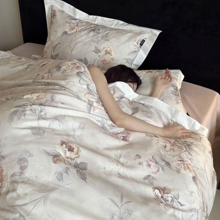 Cotton bedding set, 4-piece, floral design