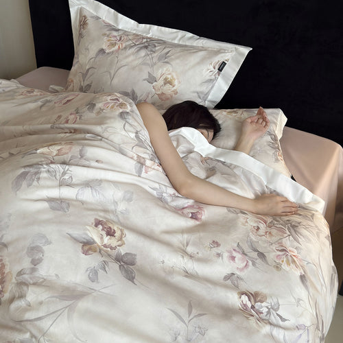 Cotton bedding set, 4-piece, floral design