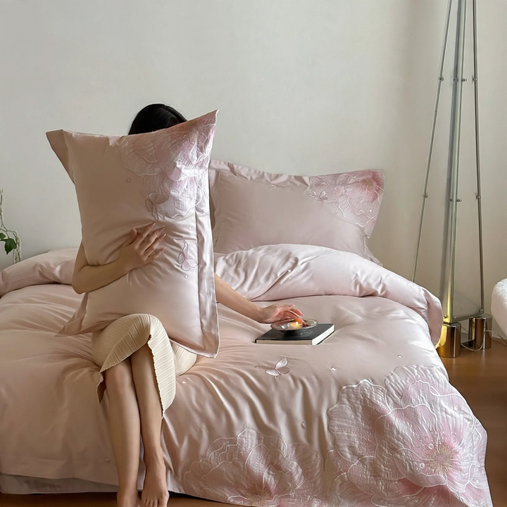 Long-staple cotton bedding set, 4-piece, embroidered, luxury
