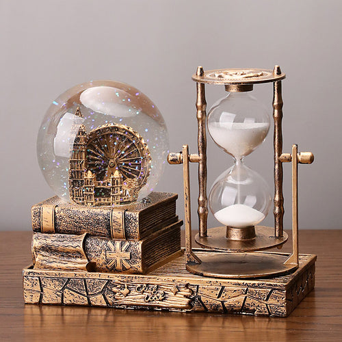 Retro Eiffel Tower Hourglass with Music Box and Glass Ball