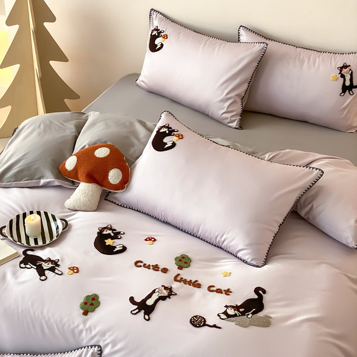 Cotton bedding set with towel embroidery, 4-piece