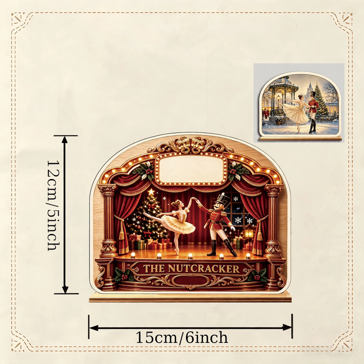 Nutcracker & Ballerina, 2D Wooden Stand, 15x12 cm