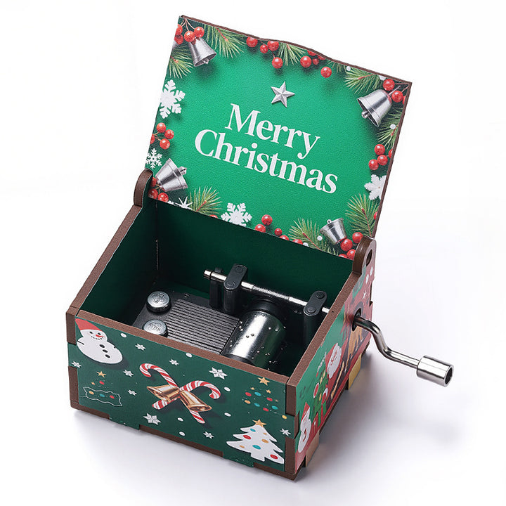 Wooden music box with Christmas motifs, hand-operated