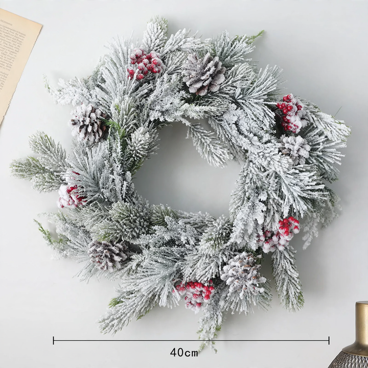 Decorative Christmas wreath in Nordic style with snow look
