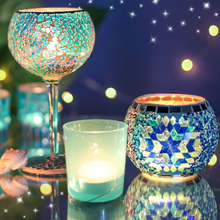 Mosaic glass candle holder, various sets