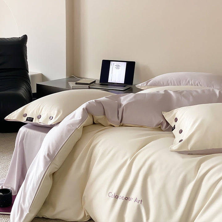 Cotton bedding set, 4-piece, long-staple cotton