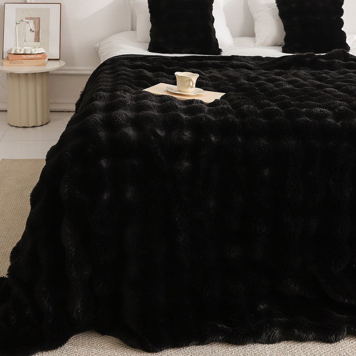 Double-layered rabbit fleece wool blanket, Polyester