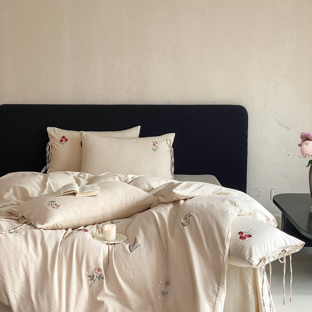 Cotton-linen bedding set, embroidered, French