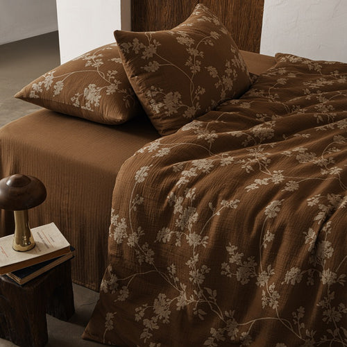 Cotton bedding set, 4-piece, hibiscus pattern