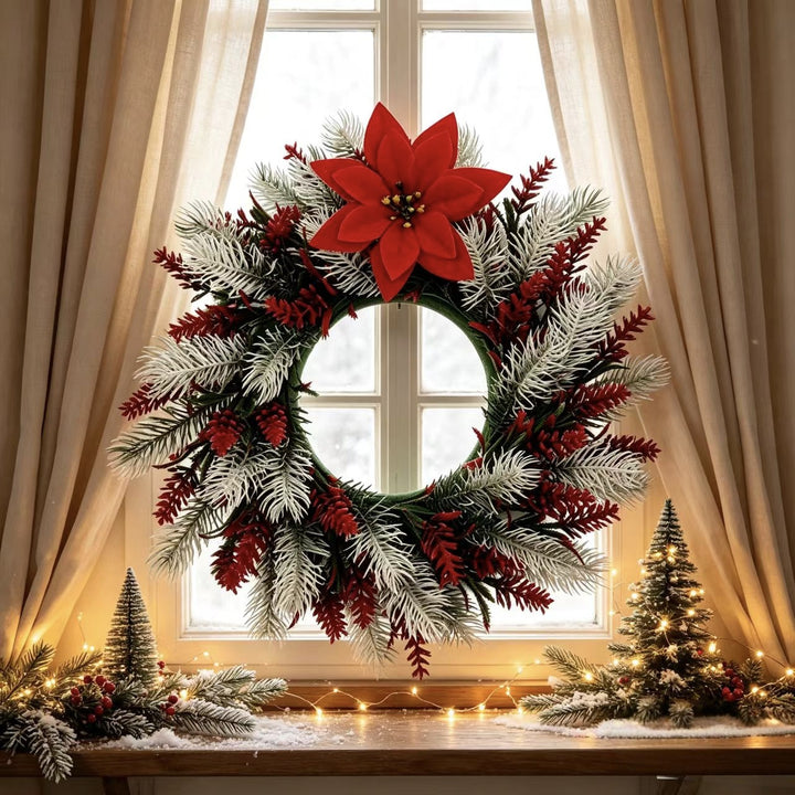 Artificial Christmas wreath with fir branches and berries, 38 cm