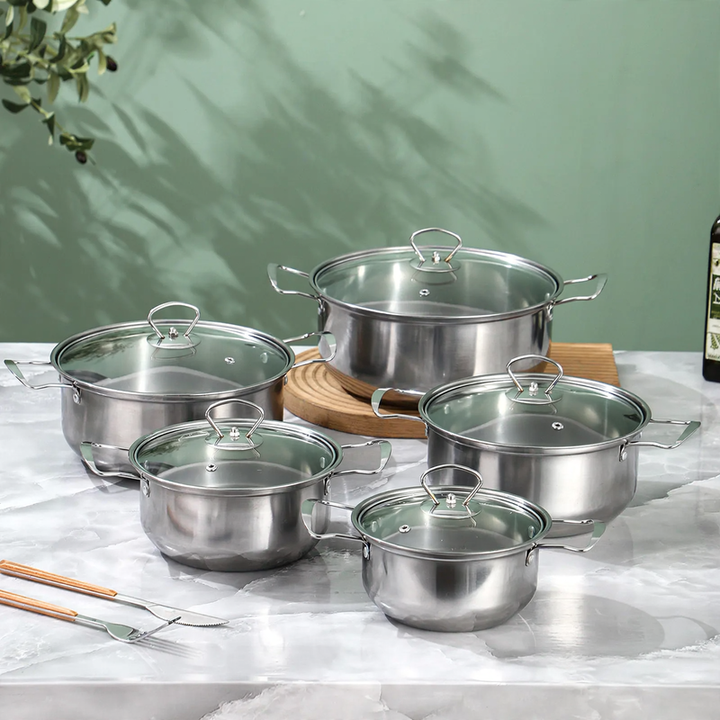 Stainless Steel Cookware Set, 10-Piece, with Glass Lids