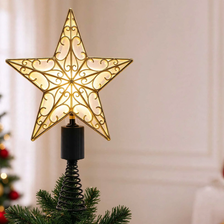 Illuminated Christmas tree topper star made of PVC