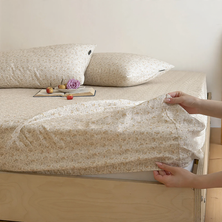 Cotton fitted sheet set, 3-piece, with pillowcases