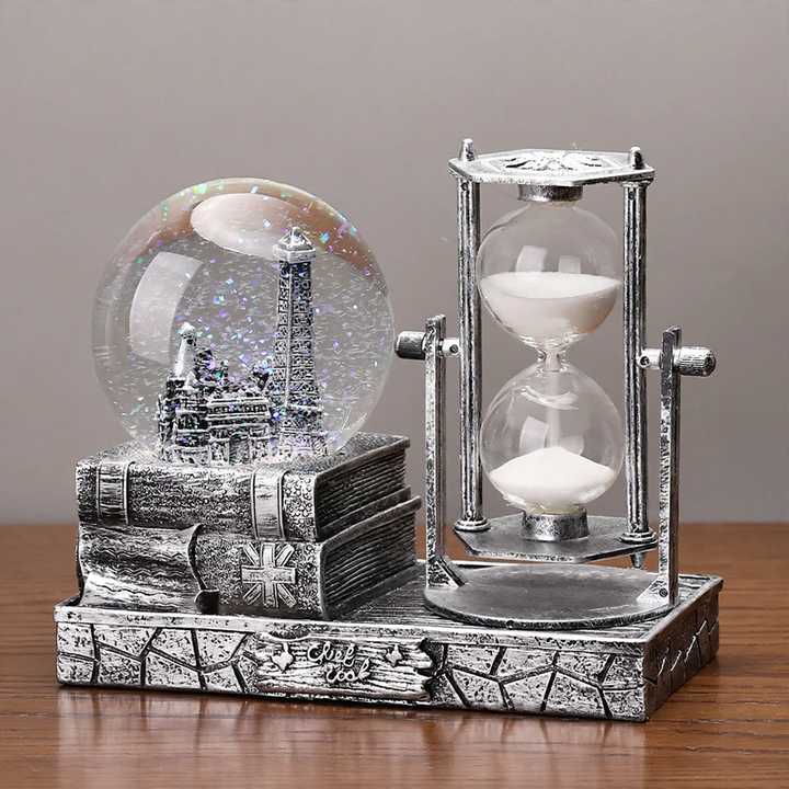 Retro Eiffel Tower Hourglass with Music Box and Glass Ball