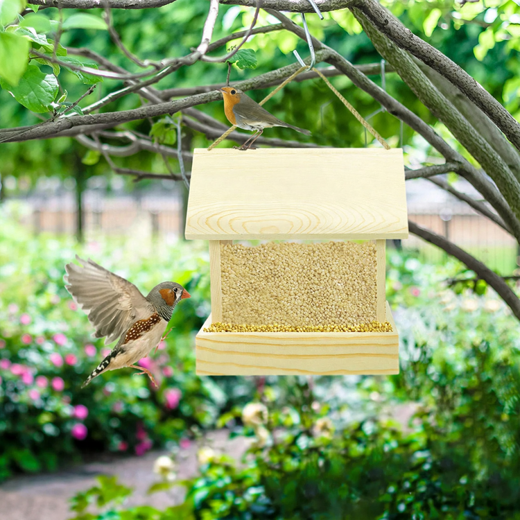 Automatic bird feeder made of wood